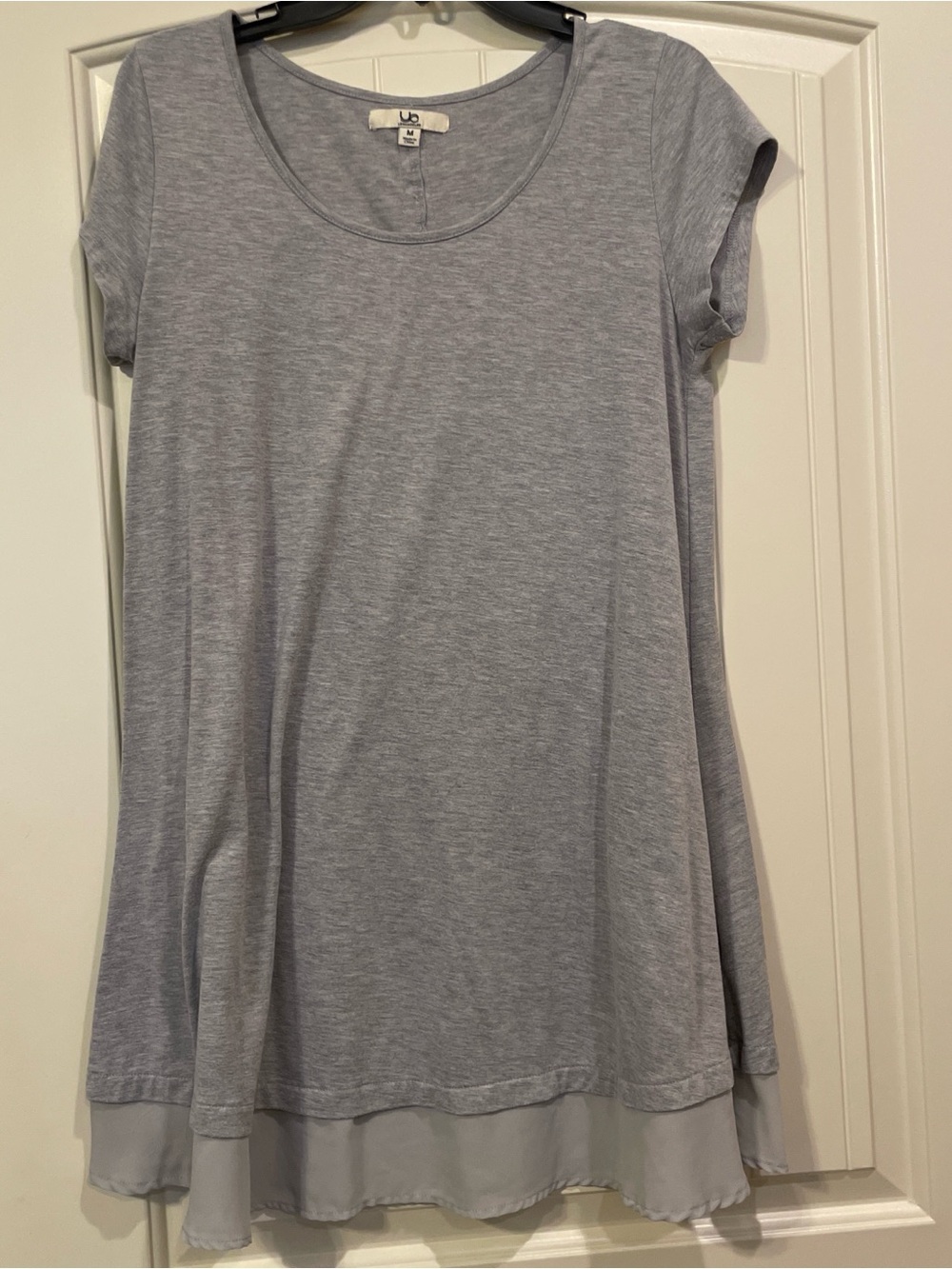 Light Gray Short Sleeve T Shirt Dress with Sheer Hem